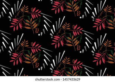 
motifs of leaves and twigs on black cloth