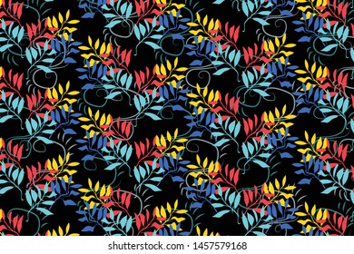 motifs of leaves and twigs on black cloth