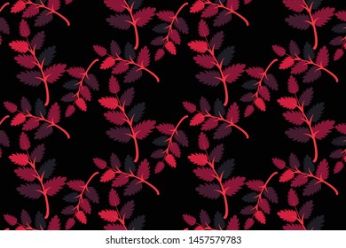 motifs of leaves and twigs on black cloth
