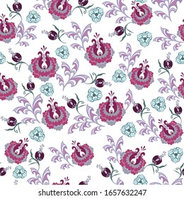  Floral motifs in the style of arts and crafts. Seamless pattern. Template for the design of print, fabric, wallpaper and box.