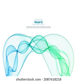 Motion blue green transparent wave lines on abstract background