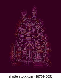 Motion blur abstract line art design. Colored blur silhouettes isolated on a dark brown background Fantastic Machine vector illustration.