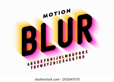 Motion blur style font design, alphabet letters and numbers vector illustration