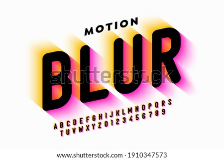 Motion blur style font design, alphabet letters and numbers vector illustration