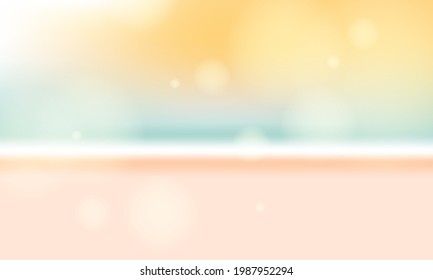 Motion blur tropical beach with an ocean waves bokeh. Summer vacation room and business travel concept. Antique tone color filter style. Vector illustration with mesh