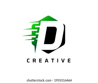 Logo-Design der Bewegung D Letter mit Hexagon-Form. Design-Konzept für Technologiesymbole.