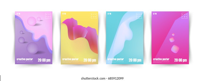 Motion design. 3D posters collection. Trendy covers set with modern hipster colors. 
