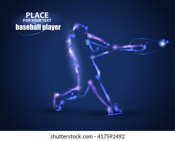 Motion design. Baseball Batter Hitting Ball. Blur and light isolated on black background. Vector illustration EPS10