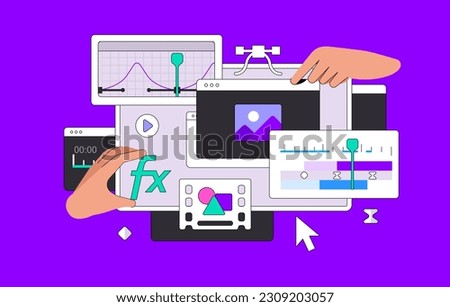 Motion Design Layout vector illustration with Hands. Dashboard for creating Video Effects