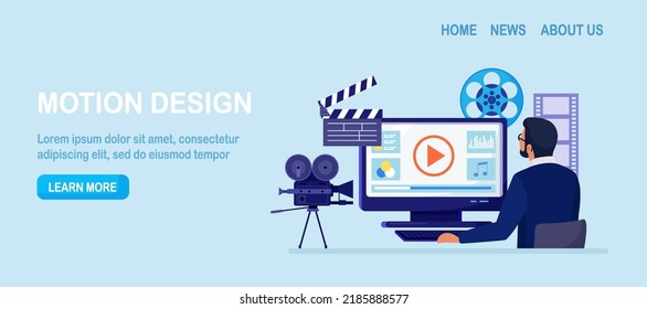 Motion design studio. Freelancer Designer, animator, storyteller creating motion graphic content. Multimedia content, video post production, footage editing. Computer animation, special effects design