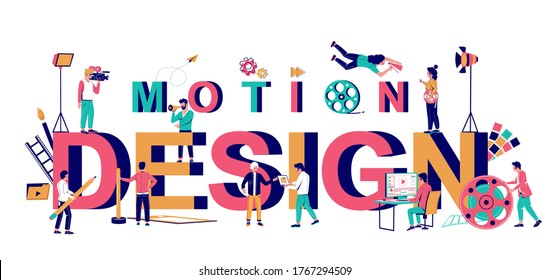 Motion design typography vector banner template. Talented and creative team of design and marketing professionals creating animated video. Animation and motion graphics industry, video production.