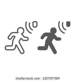 Motion detection line and glyph icon, security and detector, walking man sign, vector graphics, a linear pattern on a white background, eps 10.
