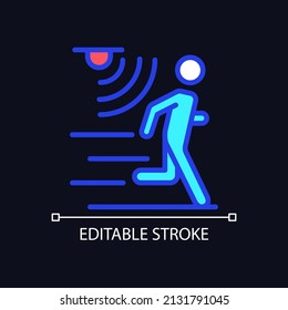 Motion detection pixel perfect RGB color icon for dark theme. Movement monitoring. Internet of Things. Simple filled line drawing on night mode background. Editable stroke. Arial font used