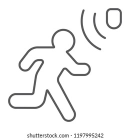 Motion detection thin line icon, security and detector, walking man sign, vector graphics, a linear pattern on a white background, eps 10.