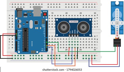 Motion detector, automatic barrier, Arduino, ultrasonic sensor, and servo motor based project, automatic door, never falling robot, obstacle avoided, robotics arm, Arduino based project, servo sg90