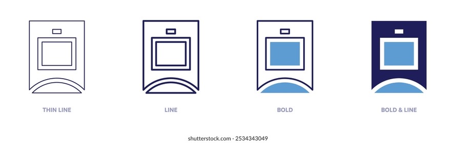 Icono del detector de movimiento en 4 estilos diferentes. Línea delgada, línea, negrita y línea negrita. Estilo duotono. Trazo editable.