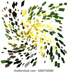 Motion dynamic background. Kaleidoscopic swirl of rectangular particles of different scale and tints. Colored vector confetti for holiday, celebration decorations, paper packaging, textile  design