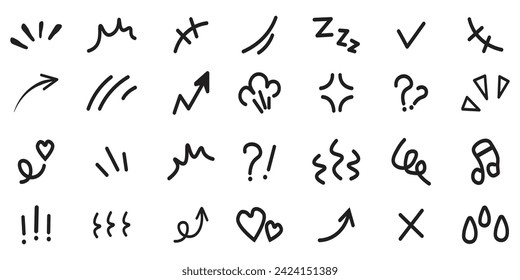 motion effect element icon line decoration emotion effect hand drawn cartoon cute doodle line element arrow emphasis surprise movement shiny vector illustration anime express shape