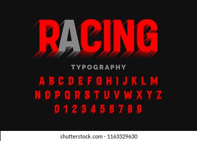 Motion effect font design, speedy style alphabet letters and numbers vector illustration svg