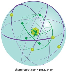The motion of electrons around the nucleus. Vector illustration.