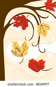 The motion of falling maple leaves is captured in this original artwork.  The vector file in in easy edit layers and AI-EPS8 format.