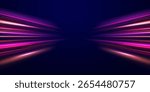 Motion of fast light and blue flare curve through hyperspace with glowing neon energy and vector beam in isolated modern design showing night highway and futuristic transport background png

