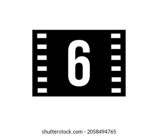 Motion Film Logo On Letter 6 Template. Movie Film Sign, Film Production Logo With 6 Logotype