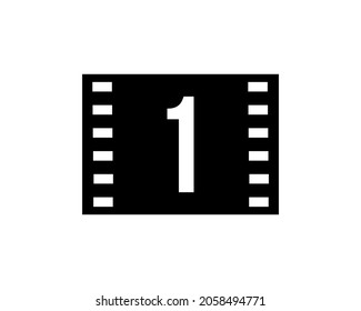 Motion Film Logo On Letter 1 Template. Movie Film Sign, Film Production Logo With 1 Logotype