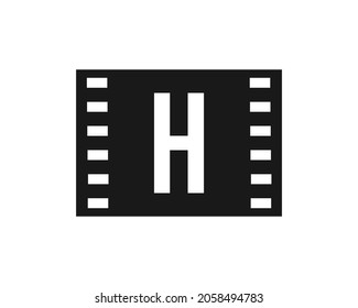  Motion Film Logo On Letter H Template. Movie Film Sign, Film Production Logo With H Logotype