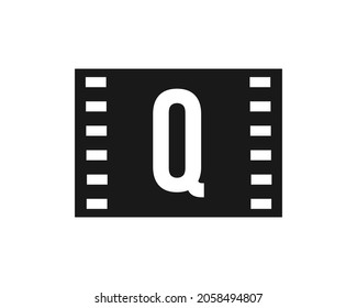 Motion Film Logo On Letter Q Template. Movie Film Sign, Film Production Logo With Q Logotype