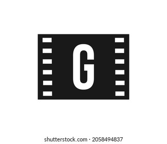 Motion Film Logo On Letter G Template. Movie Film Sign, Film Production Logo With G Logotype