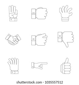 Motion gesture icons set. Outline set of 9 motion gesture vector icons for web isolated on white background