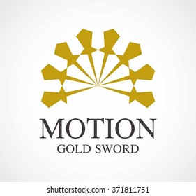 Motion gold of circle sword abstract vector and logo design or template center sharp business icon of company identity symbol concept