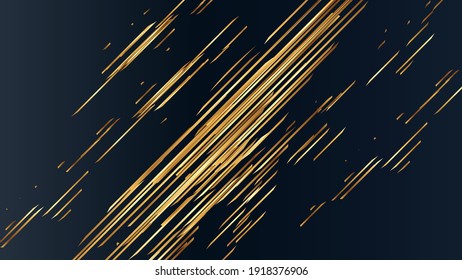 Motion Golden lines on dark background. Gold geometric pattern. Vector decoration