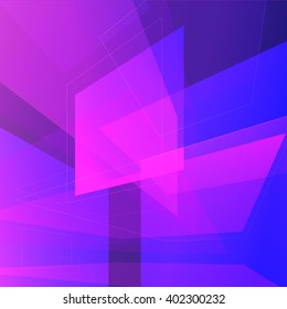 Motion graphic effect background for modern design. Abstract futuristic backdrop with style of animation, breaking news, fashion and sport. Blue and purple light with reflection from virtual reality.