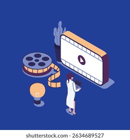 Diseño de Vector de ilustración isométrica de estilo plano gráfico en movimiento