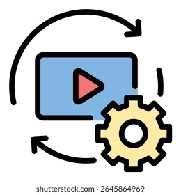 Ilustração em estilo de linha plana de ícone gráfico de movimento representando conteúdo visual animado e narrativa dinâmica, adequado para produção de vídeo, marketing digital e projetos de design multimídia
