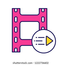 Motion graphics color icon. Animation. Multimedia player. Play video. Filmstrip and play button. Isolated vector illustration