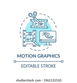 Motion Graphics Concept Icon. Virtual Event Content Idea Thin Line Illustration. Multimedia Projects. Immersive Experience Creation. Vector Isolated Outline RGB Color Drawing. Editable Stroke