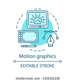 Motion graphics concept icon. Visual effects idea thin line illustration. Film editing. Amination. Video post production. Special effects adding. Vector isolated outline drawing. Editable stroke