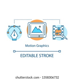 Motion Graphics Concept Icon. Visual Effects Idea Thin Line Illustration. Film Editing. Amination. Video Post Production. Special Effects Adding. Vector Isolated Outline Drawing. Editable Stroke