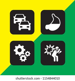 motion icon. 4 motion set with traffic, explosion, hospital and gear vector icons for web and mobile app