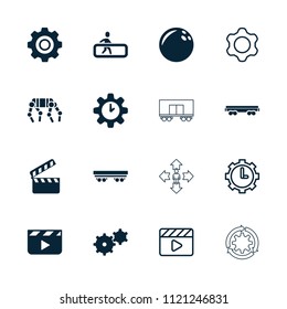 Motion icon. collection of 16 motion filled and outline icons such as clapper board, bowling ball, cargo wagon, gear, movie clapper. editable motion icons for web and mobile.
