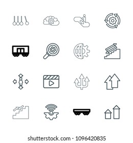 Motion icon. collection of 16 motion outline icons such as arrow up, man move, stairs, gear, gear rotate, movie clapper. editable motion icons for web and mobile.