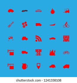 motion icon set about fire, champagne, signal and cyclist vector set
