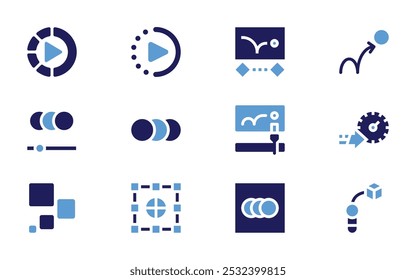 Motion icon set. Bold style. Duotone colors. slow motion, animation, ball, graphic, motion, sensor, motion tracking, pick up.
