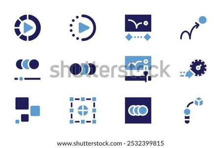 Motion icon set. Bold style. Duotone colors. slow motion, animation, ball, graphic, motion, sensor, motion tracking, pick up.
