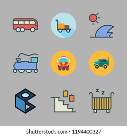 motion icon set. vector set about stairs, cradle, waves and zooming icons set.