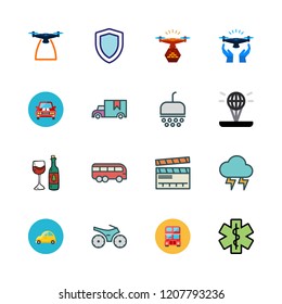 motion icon set. vector set about clapperboard, hospital, car and hologram icons set.