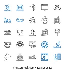motion icons set. Collection of motion with infrared, film, projector, cinema, dolphin, hurricane, rolling wheel, cradle, wiper, volley, running. Editable and scalable motion icons.